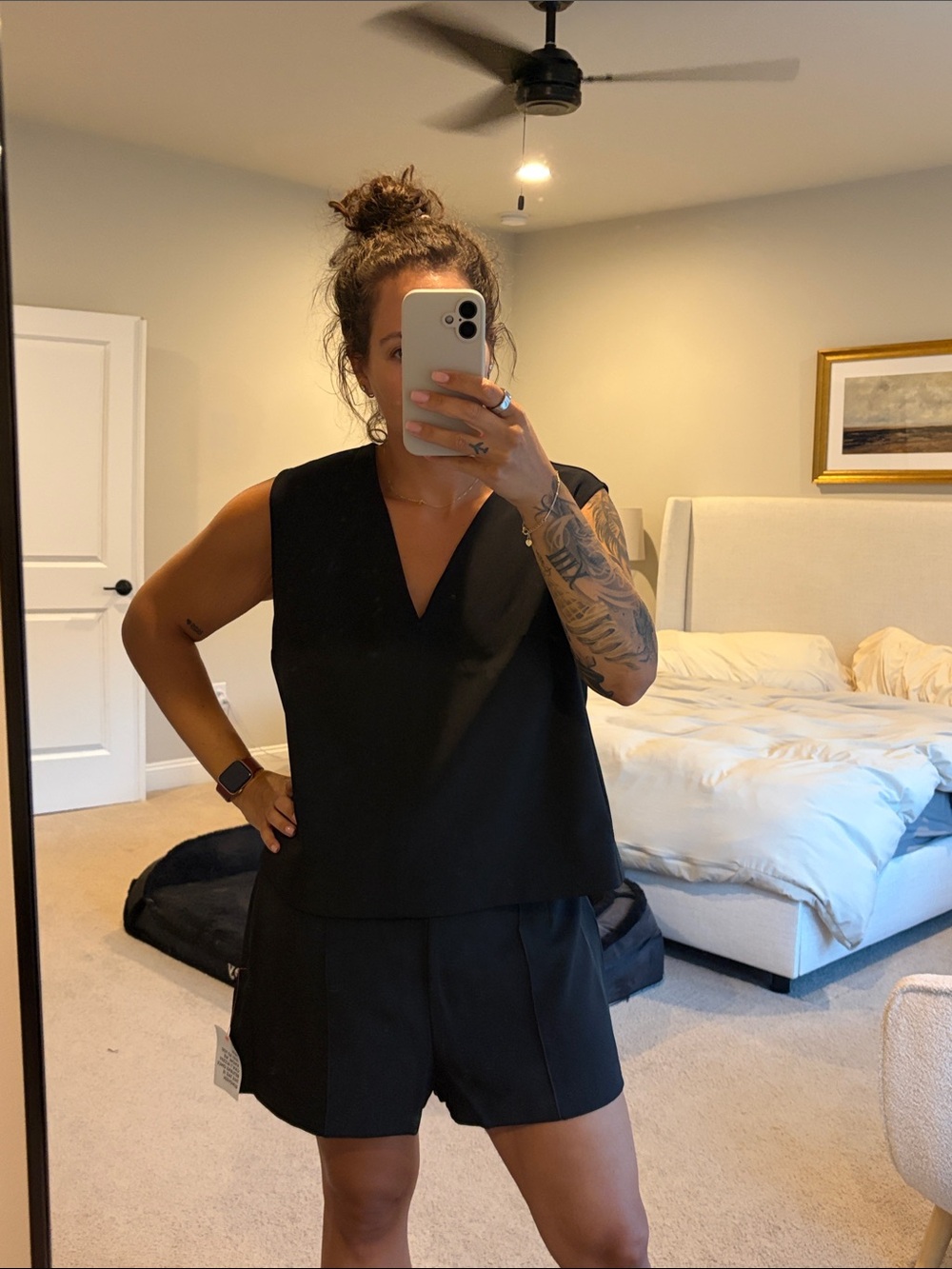 ASOS Black Sleeveless V-Neck Top with Matching Black Shorts